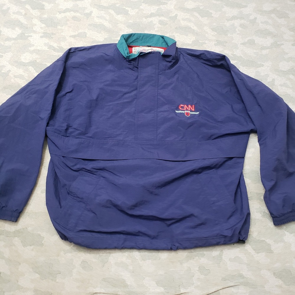 Vintage Gear for Sports CNN Windbreaker Jacket Mens XL Blue Pullover 90s